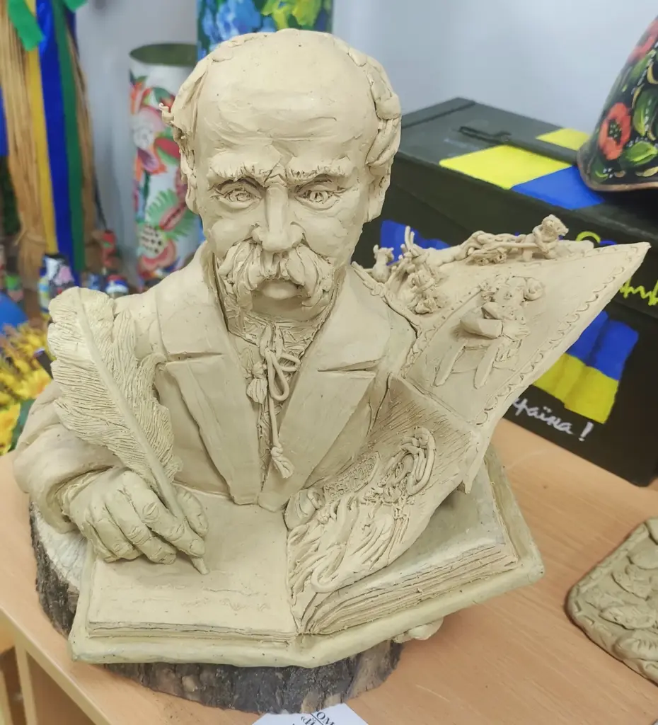 Bust of Taras Shevchenko in sculpting plasticine, made by Slava Romanenko in 2025–2026.