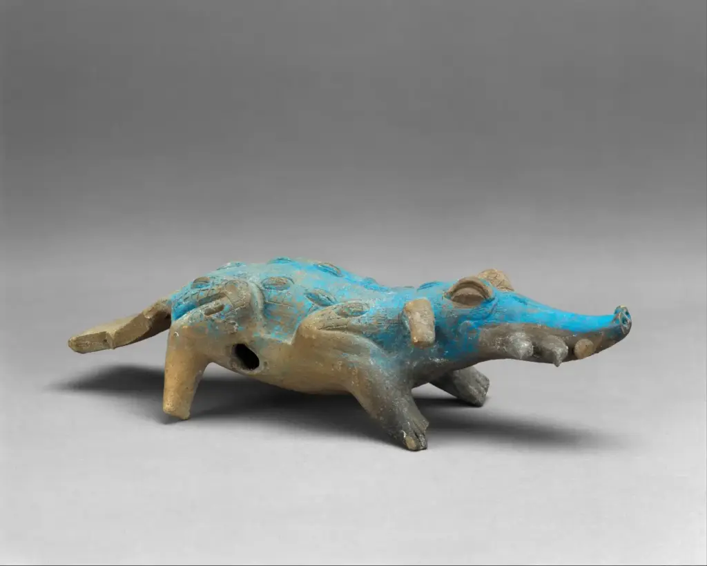 Maya ceramic Crocodile Whistle and Rattle from Mexico, 700–800 CE, from The Metropolitan Museum of Art.