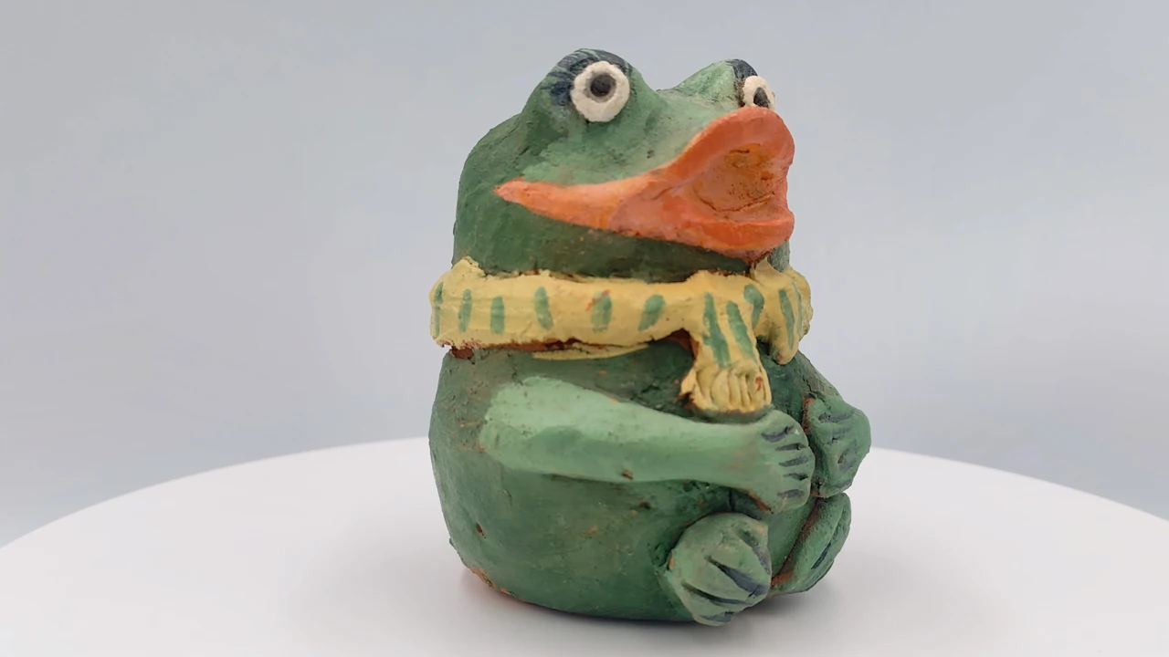 Frame from the video overview of Slava Romanenko’s work “Frog Rattle.”