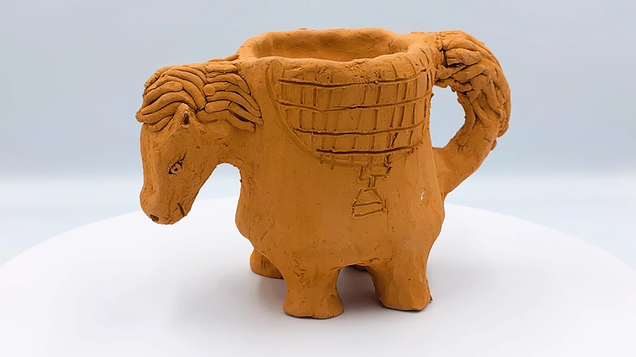 Still from the video view of Slava Romanenko’s work “Horse-Shaped Cup”.