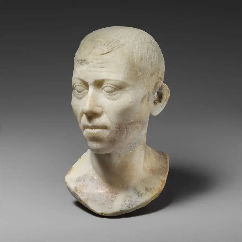 Roman marble portrait bust of a man, dated 14–68 CE.