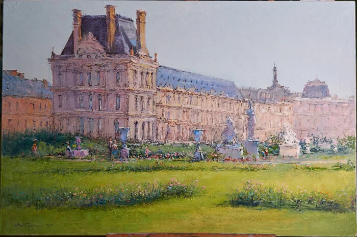 Paris (2018), oil-on-canvas cityscape painting by Andrey Guk, full view