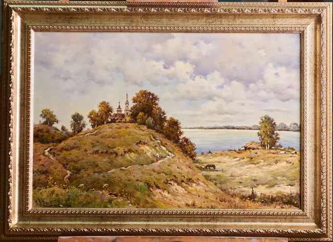 Dnipro Bluffs (2010) by Nikolay Lugovenko, framed oil-on-canvas landscape painting