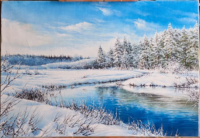 Winter Day by Oleg Sokolovsky, oil-on-canvas landscape painting, 35 × 50 cm