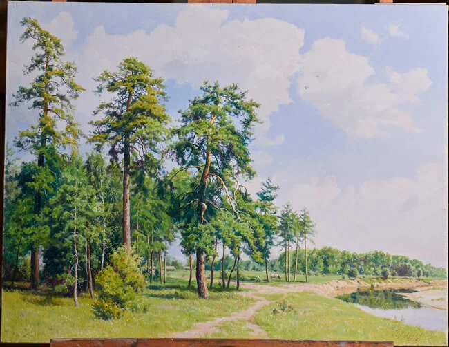 Summer Day, oil-on-canvas landscape painting by Vladimir Grubnik, full view