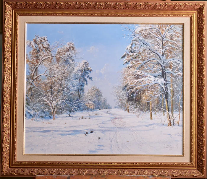 Зимовий ранок (2010) Володимира Грубника, пейзаж олією на полотні в рамі
